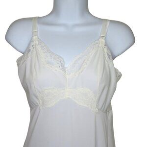 Vintage White Lace Trim Maxi Dress Slip Womens Small Nylon Slit Sides
